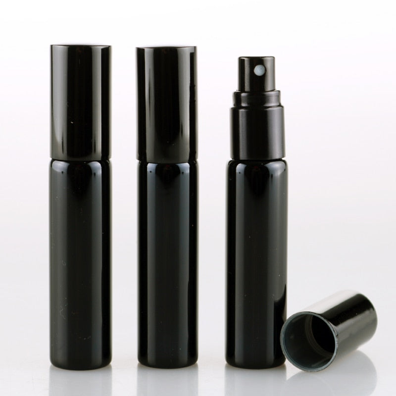 10ML Portable Black UV Glass Refillable Perfume Bottle With  Atomizer Empty Parfum Case With Tangent Cove